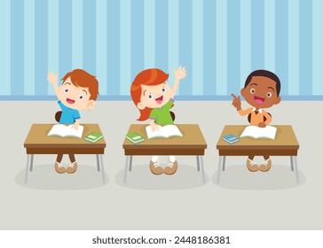 students and teacher in classroom children learning education concept