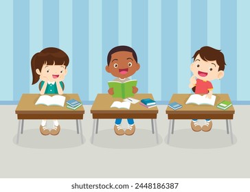 students and teacher in classroom children learning education concept