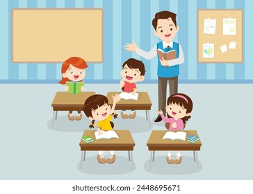 students and teacher in classroom children learning education concept