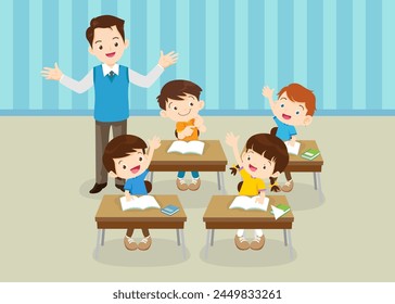 students and teacher in classroom children learning education concept
