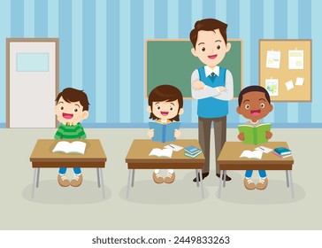estudiantes y docentes en el aula de niños aprendiendo el concepto de educación