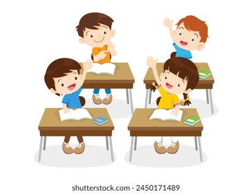 students and teacher in classroom children learning education concept