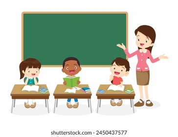 students and teacher in classroom children learning education concept