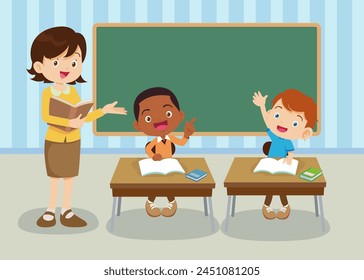 students and teacher in classroom children learning education concept
