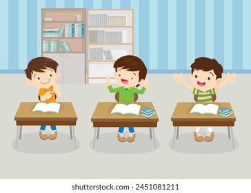 students and teacher in classroom children learning education concept