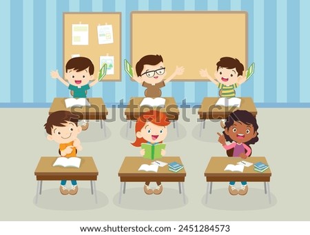 students and teacher in classroom children learning education concept