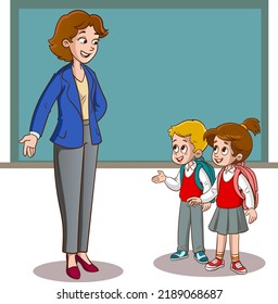 students and teacher in classroom vector illustration