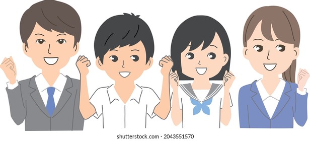 Students and teachers doing guts poses