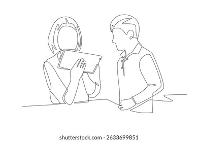 Alunos e professores usando o desenho de uma linha do conceito de touch pads