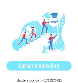 Students teaching flat concept vector illustration. Career counseling phrase. Education coaching. High school pupils climbing ladder 2D cartoon characters for web design. Group mentoring creative idea