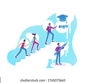 Students Teaching Flat Concept Vector Illustration. Academic Degree Getting. Education Coaching. High School Pupils Climbing Ladder 2D Cartoon Characters For Web Design. Group Mentoring Creative Idea