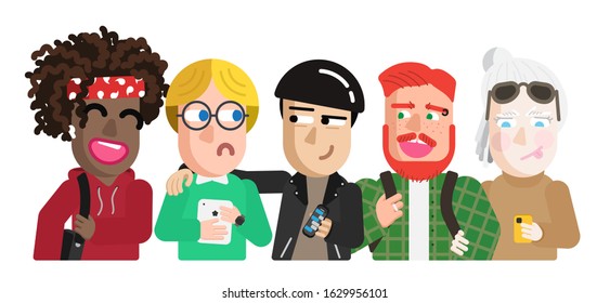 Students in their free time. Chatting friends. The guys on a walk have fun and have a good time.