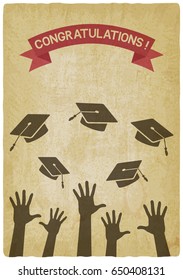 students throw graduation caps vintage background. vector illustration - eps 10