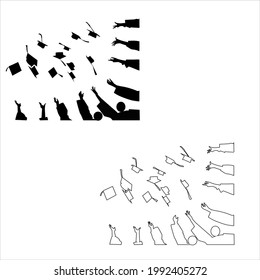 Students throwing graduation hats in the air celebrating icon stock illustration.