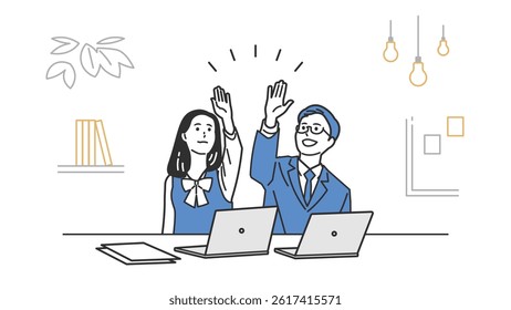 Students in Uniform High-Fiving Illustration Set. A schoolboy and schoolgirl celebrating with a high five. Great for teamwork, success, and joy in educational or school life content.
