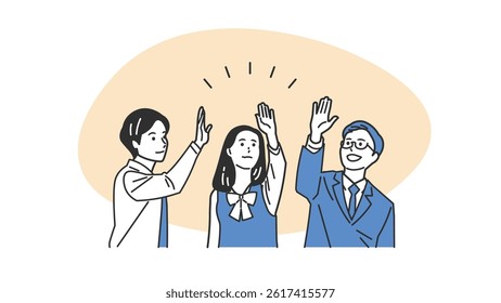 Students in Uniform High-Fiving Illustration Set. A schoolboy and schoolgirl celebrating with a high five. Great for teamwork, success, and joy in educational or school life content.