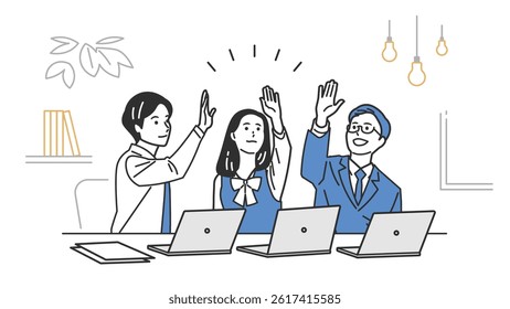 Students in Uniform High-Fiving Illustration Set. A schoolboy and schoolgirl celebrating with a high five. Great for teamwork, success, and joy in educational or school life content.