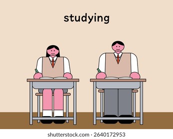 Students in Uniform Studying in Classroom Illustration