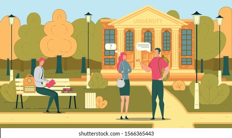 Students in University or College Campus Park.
