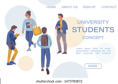 Students at the university concept Vector flat style illustration