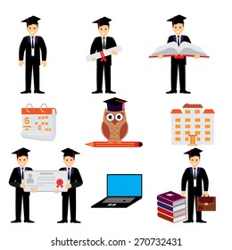 Students At The University In Different Situations - Isolated On White Background - Vector Illustration