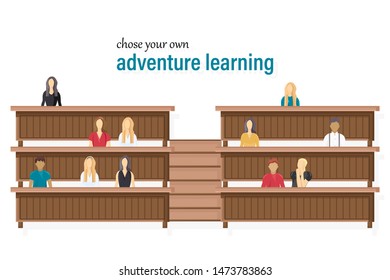 Students at the university learning classes Vector flat style illustration