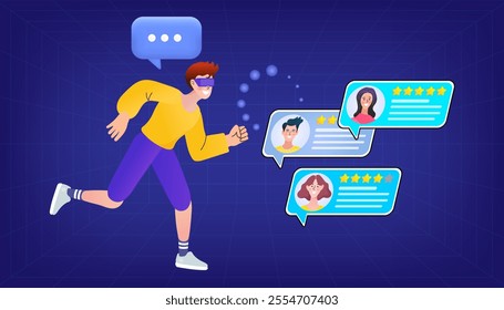  Students use metaverse  glasses. with a group for people searching for modern future information, in coming new technology and search new community . vector and illustration.