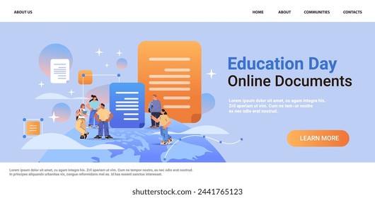 students using online storage file transfer connection docs information migration access to remote documents education day concept