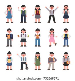 Students in various styles of uniforms vector illustration flat design