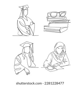 Students vector illustration drawn in line art style