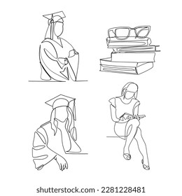 Students vector illustration drawn in line art style