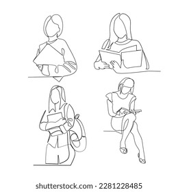 Students vector illustration drawn in line art style