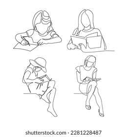 Students vector illustration drawn in line art style