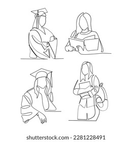 Students vector illustration drawn in line art style