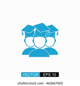 Students vector. Isolated blue icon on white background.