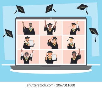 Estudiantes De Nueve Caracteres De Graduación: Vector De Stock (libre ...