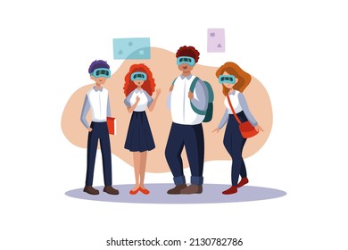 Students with virtual reality headset