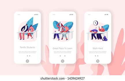 Students Visiting Lecture in University Concept for Website or Web Page. Characters Learning, Getting Higher Education, Knowledge. Mobile App Page Onboard Screen Set, Cartoon Flat Vector Illustration