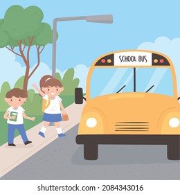 estudiantes esperando el transporte en autobús
