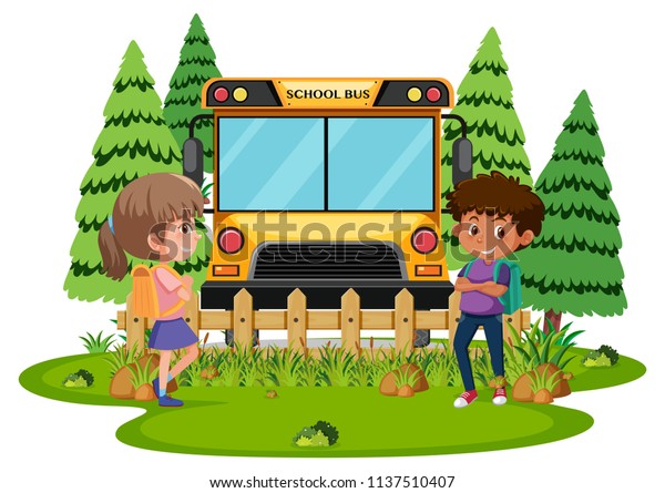 Students waiting for\
school bus\
illustration