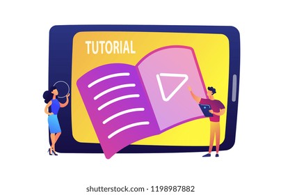 Students watching tutorial on tablet vector illustration.