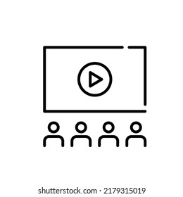 Students watching a video lecture. Pixel perfect, editable stroke line icon