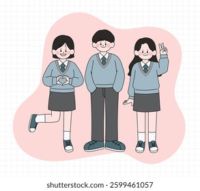 Students wearing school uniforms and posing cutely
