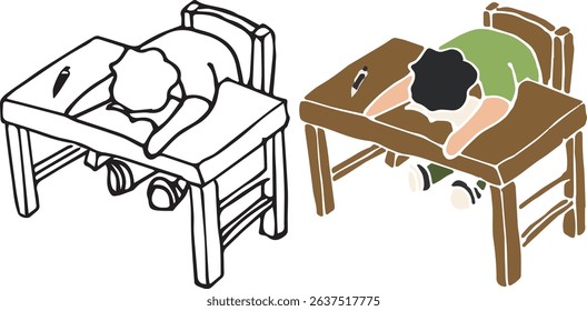 Students who fall asleep while studying at the study table Vector