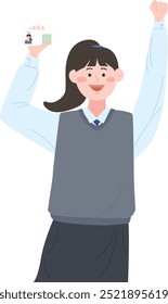 Estudiantes que están contentos con la prueba, prueba, prueba, alegría, uniforme escolar, educación, examen, escuela