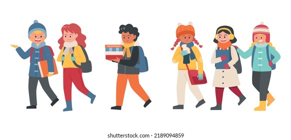 Students in winter clothing vector
