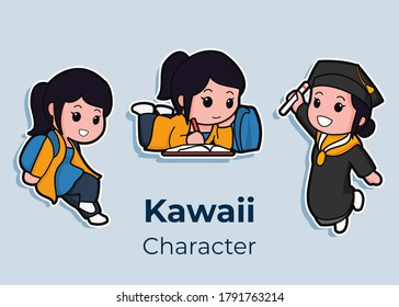 Student-themed vector graphic illustrations, perfect for campus, school, education, kids-themed products, such as illustrations for posters, books, coloring books, sticker etc.