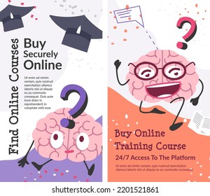 Studies And Education, Buy Online Courses And Learn On Platform. Development Of Skills And Self-improvement. Graduation And Learning Disciplines For School. Advertisement Banner, Vector In Flat Style