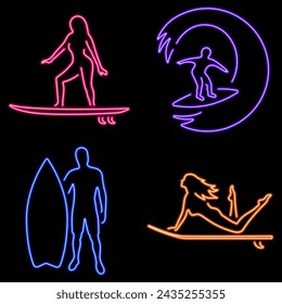 studies group of neon icons, vector illustration on black background.