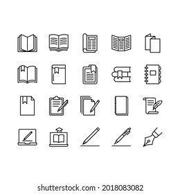 Studies and learning flat line icons set. Stationery tools, bookmark, folder, document, gadgets and electronic devices. Simple flat vector illustration for graphic and web design.